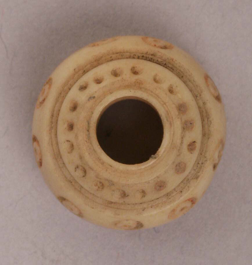 Button or Bead, Bone; incised and inlaid with paint