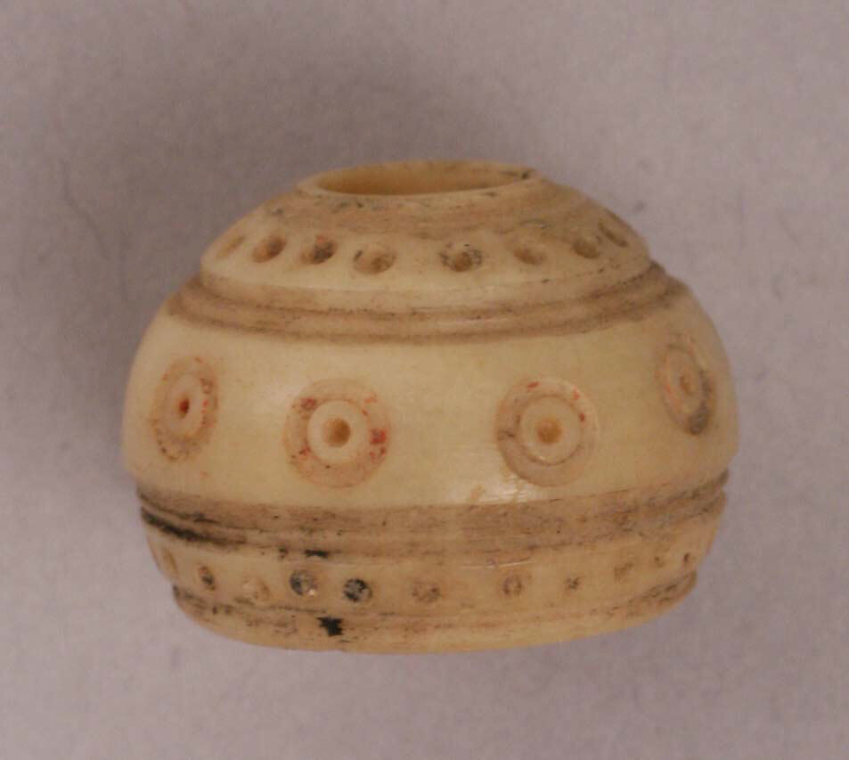 Button or Bead, Bone; incised and inlaid with paint 