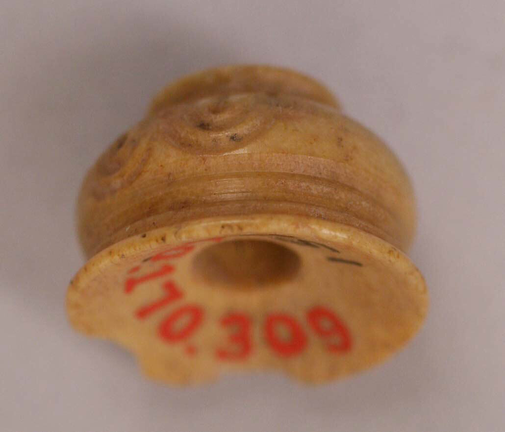 Button or Bead, Bone; incised and inlaid with paint