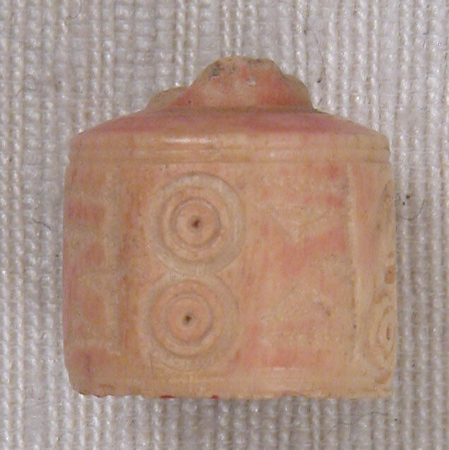Button or Bead, Bone; tinted, incised, and inlaid with paint