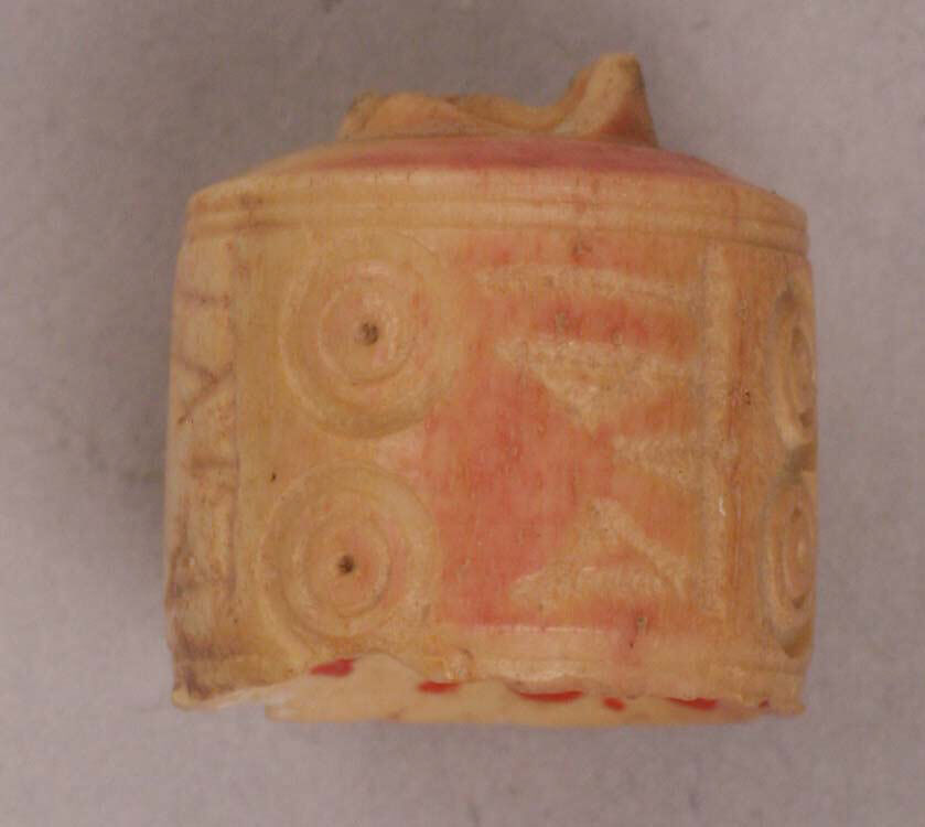 Button or Bead, Bone; tinted, incised, and inlaid with paint 