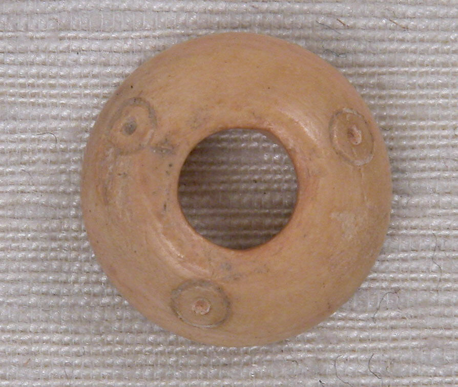 Button or Bead, Bone; tinted, incised, and inlaid with paint