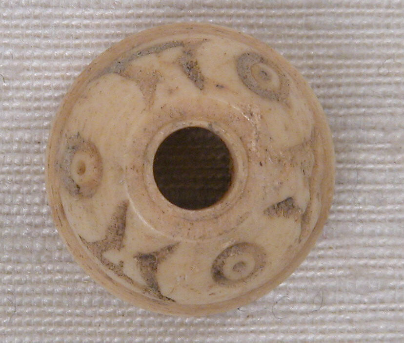Button or Bead, Bone; incised and inlaid with paint