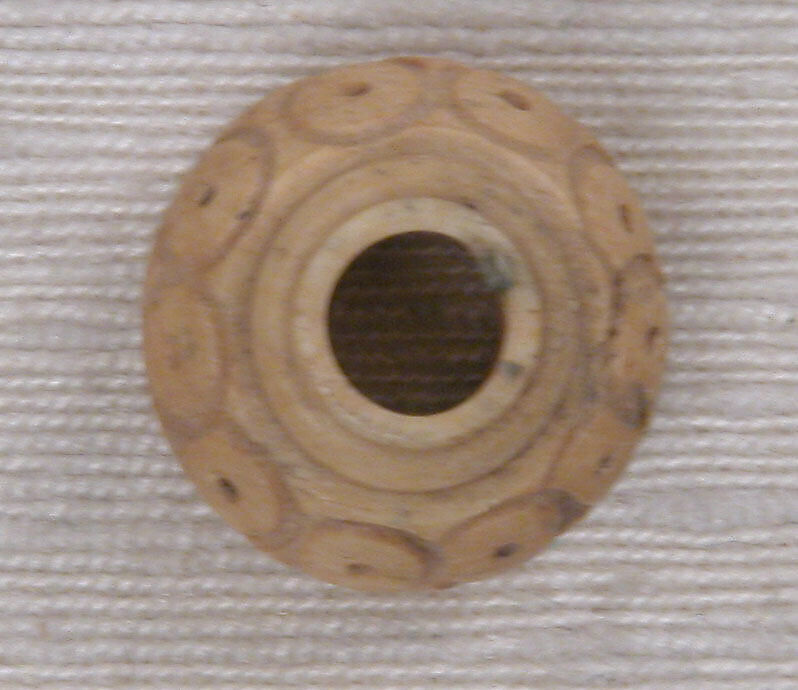 Button or Bead, Bone; incised and inlaid with paint