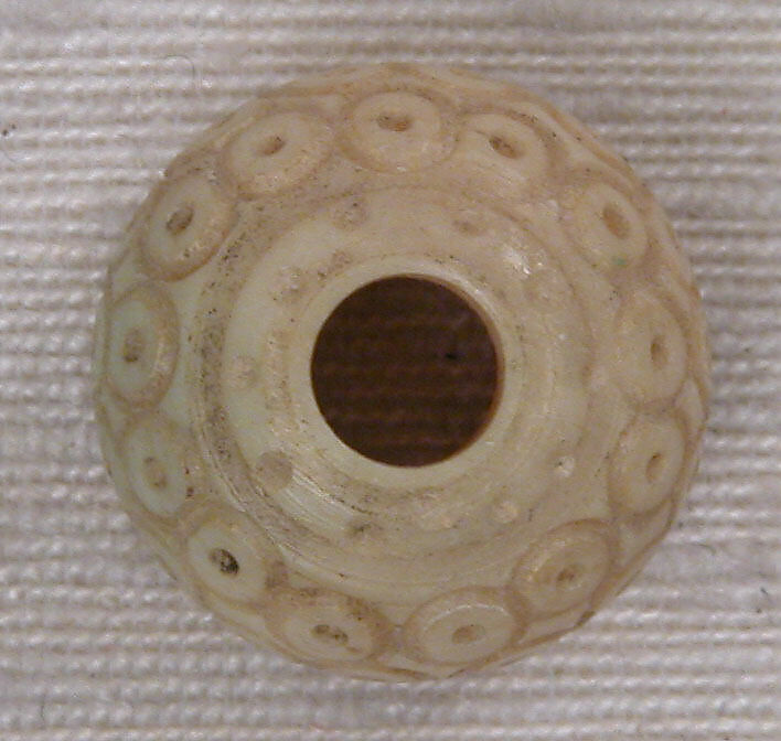 Button or Bead, Ivory or bone; tinted, incised, and inlaid with paint
