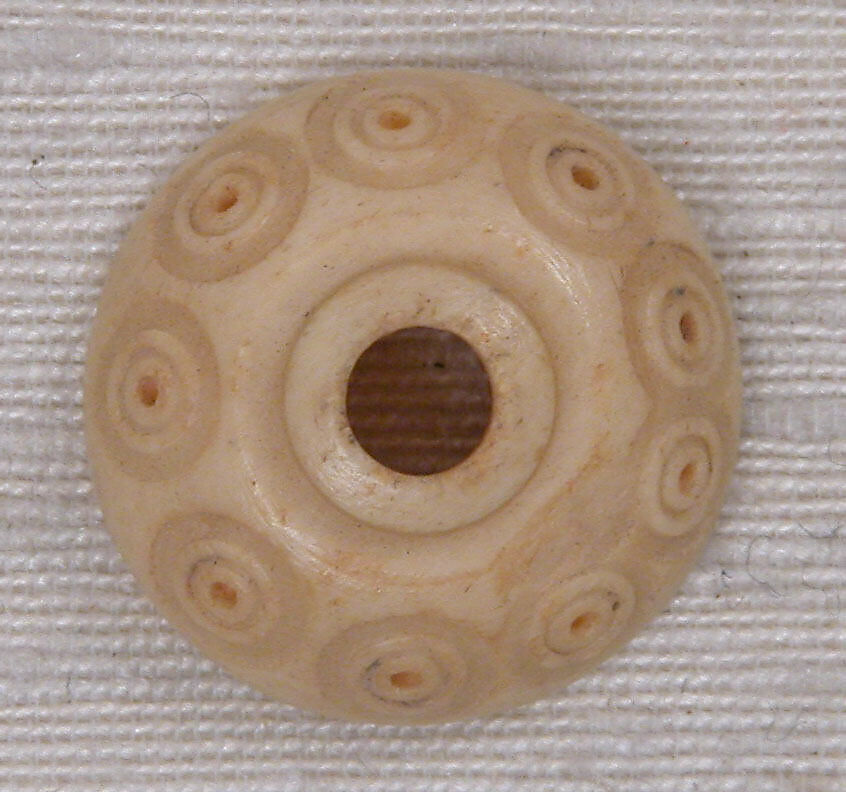 Button or Bead, Bone; incised and inlaid with paint