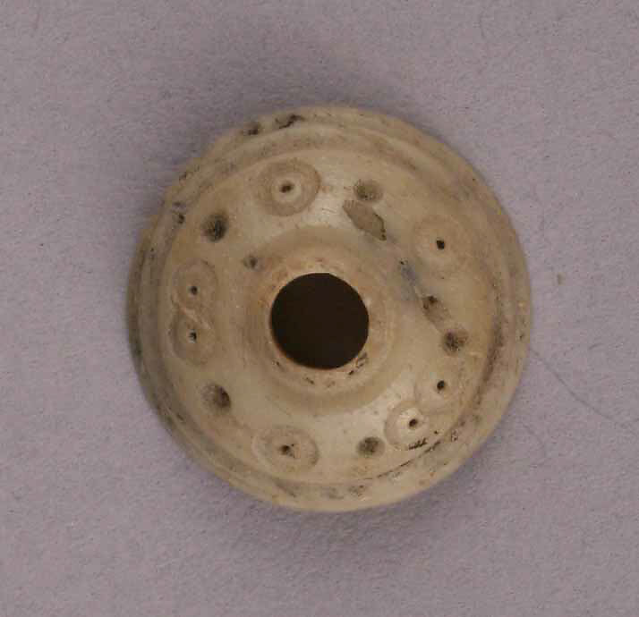 Button or Bead, Bone; incised and inlaid with paint 