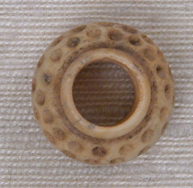 Button or Bead, Bone; incised and inlaid with paint