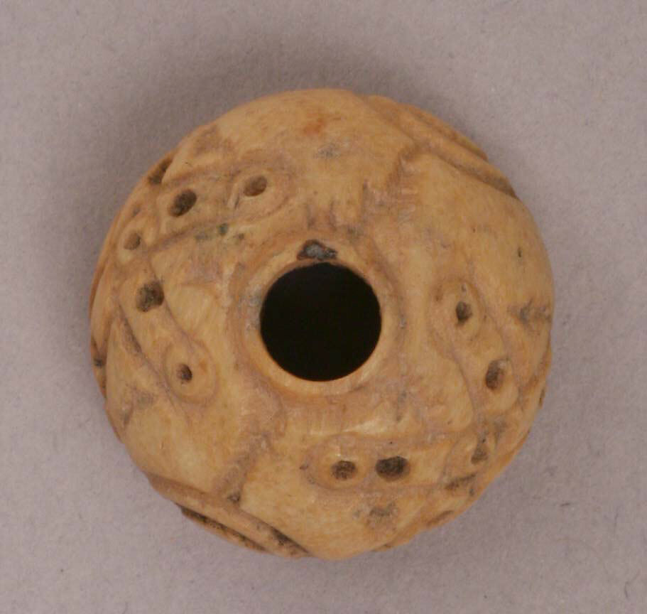 Button or Bead, Bone; incised and inlaid with paint