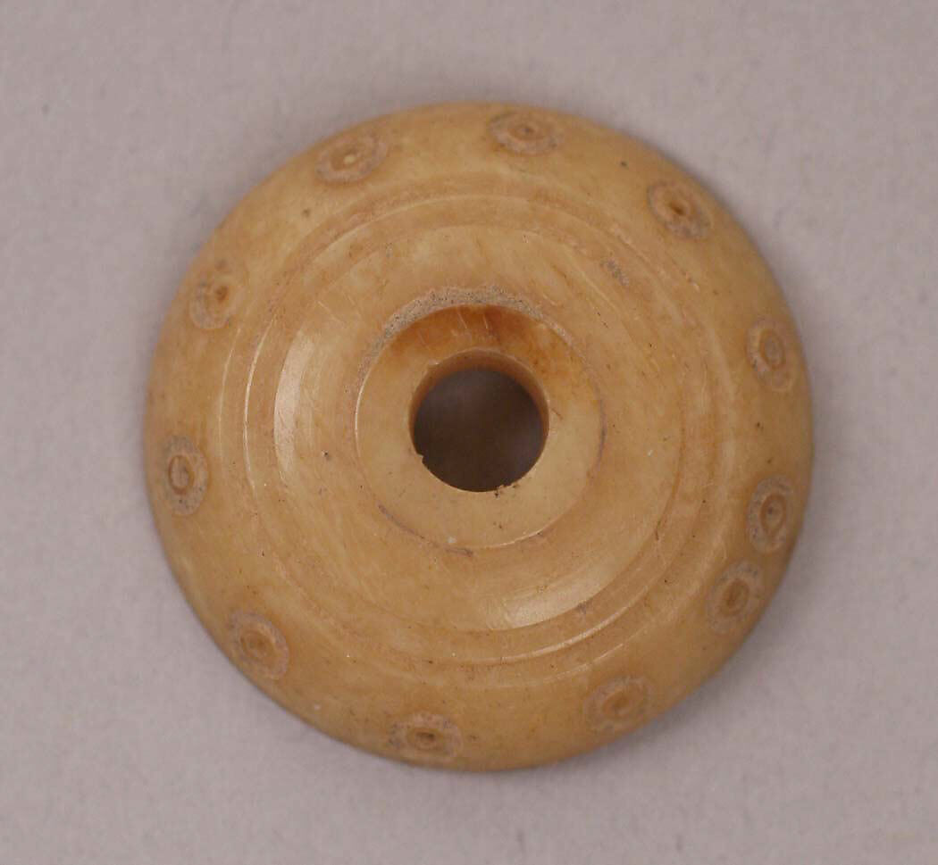 Button or Bead, Bone; incised and inlaid with paint 