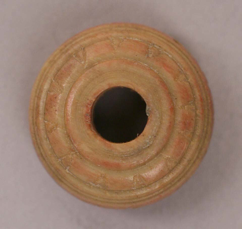 Button or Bead, Bone; tinted, incised, and inlaid with paint 