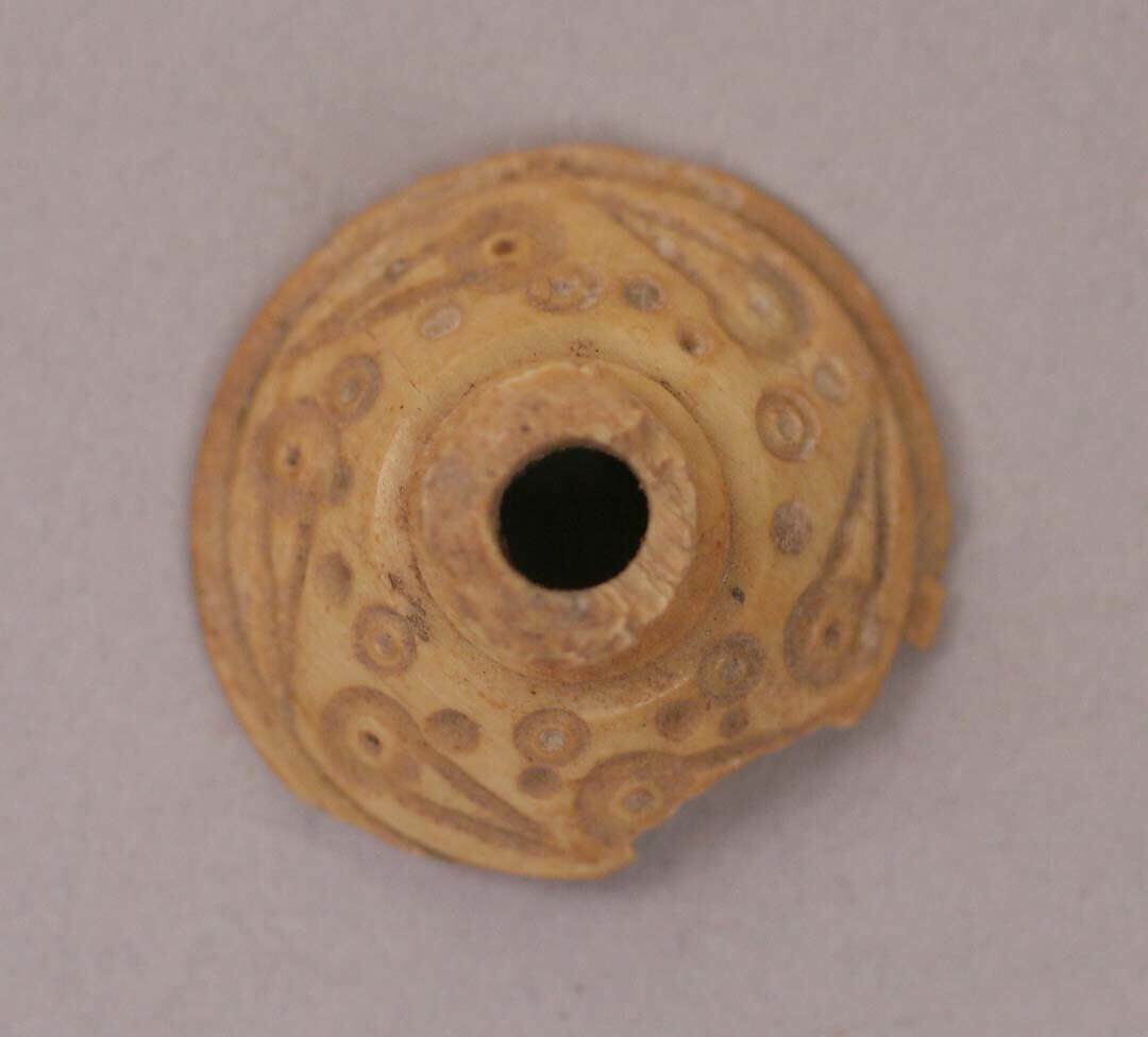 Button or Bead, Bone; incised and inlaid with paint 