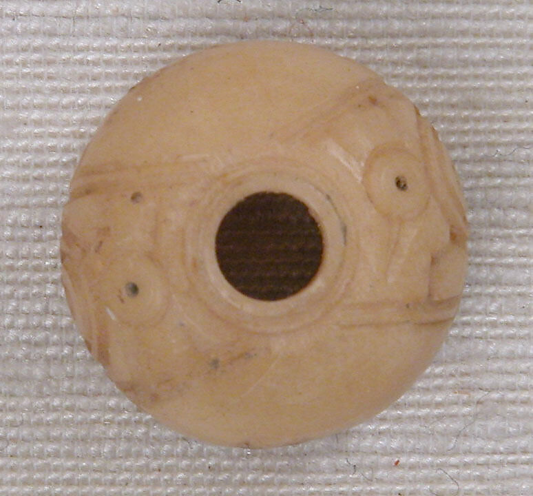 Button or Bead, Bone; incised and inlaid with paint