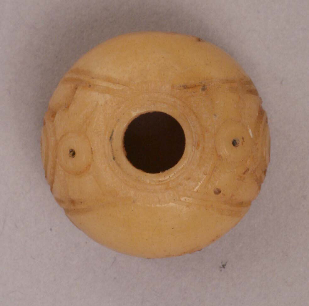 Button or Bead, Bone; incised and inlaid with paint 