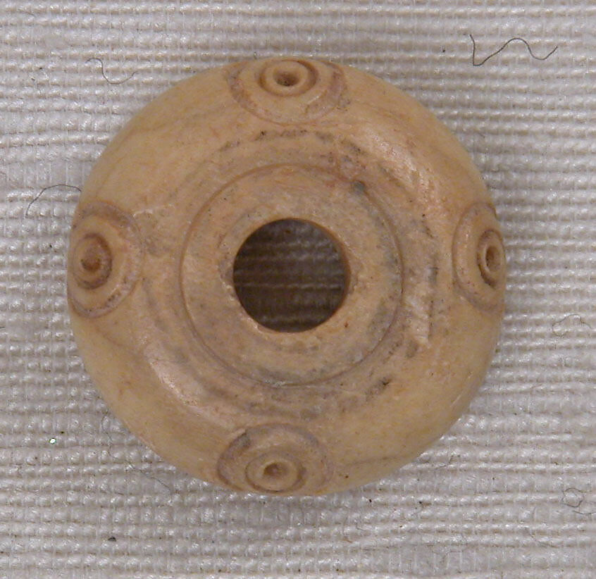 Button or Bead, Bone; incised and inlaid with paint