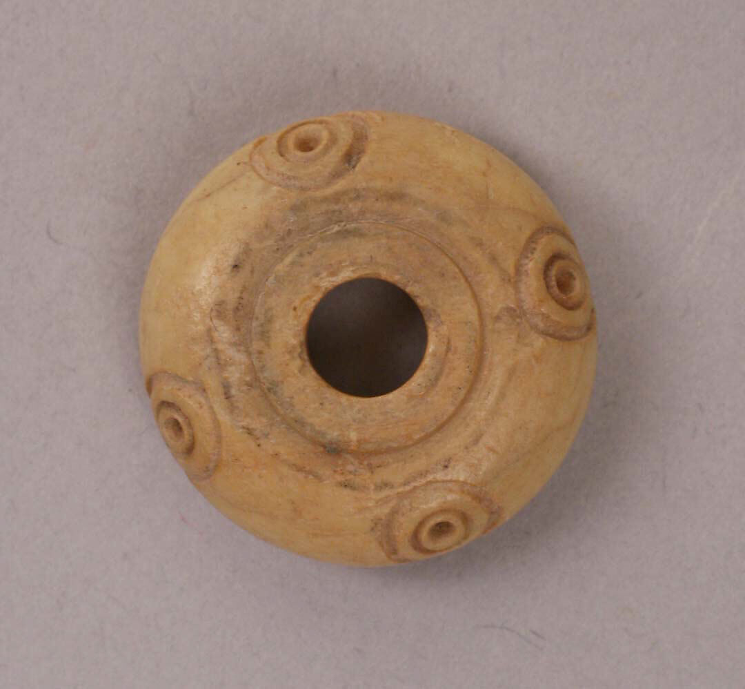 Button or Bead, Bone; incised and inlaid with paint 