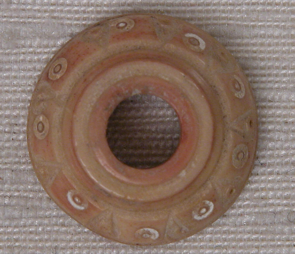 Button or Bead, Bone; tinted, incised, and inlaid with paint