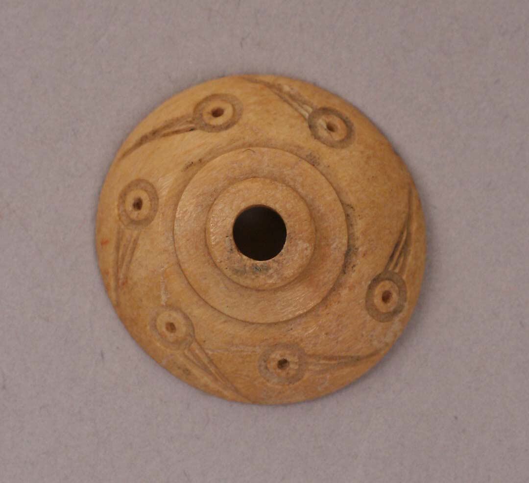 Button or Bead, Bone; incised and inlaid with paint 