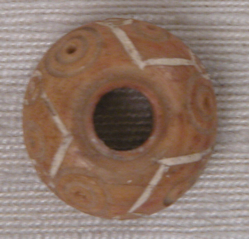 Button or Bead, Bone; tinted, incised, and inlaid with paint