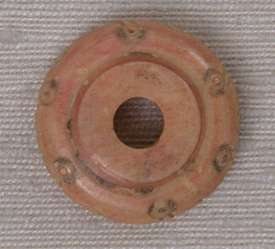 Button or Bead, Bone; tinted, incised, and inlaid with paint