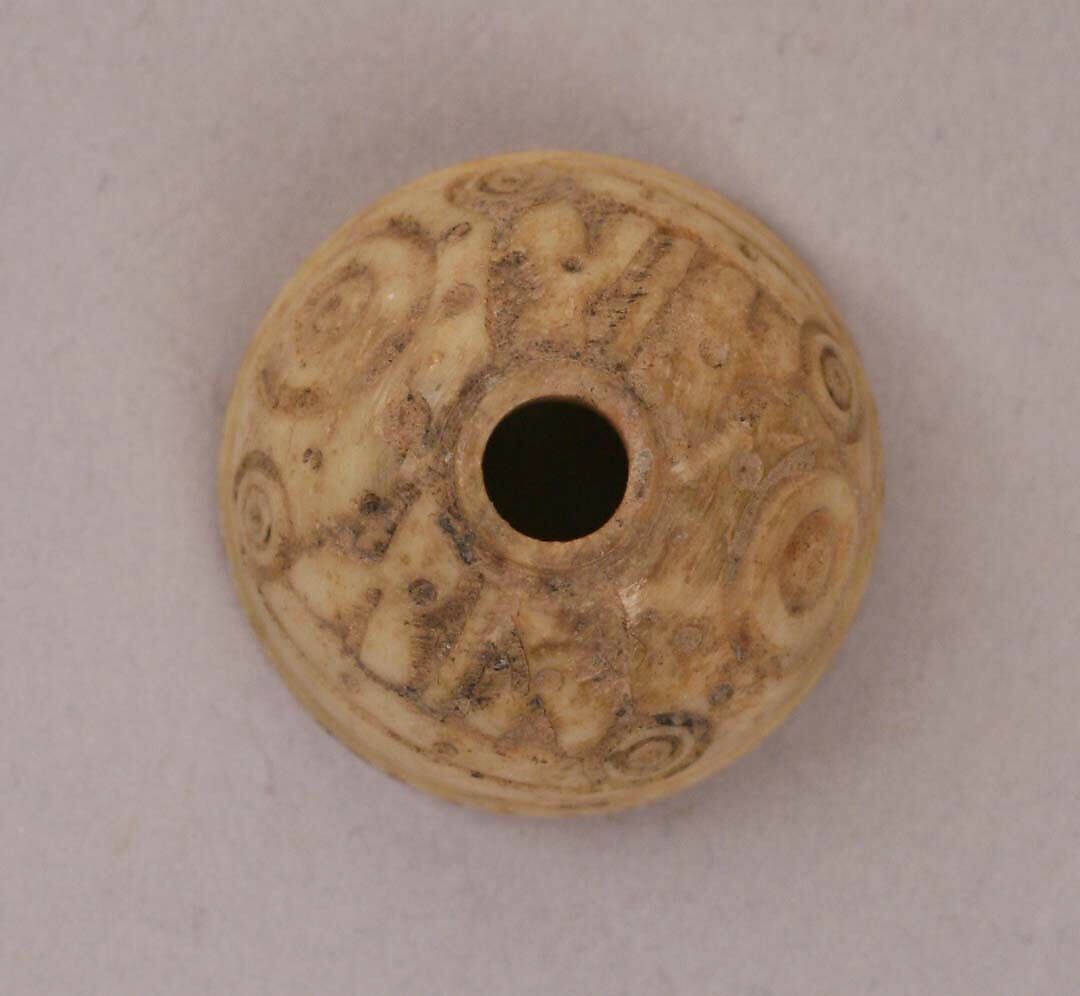 Button or Bead, Bone; incised and inlaid with paint 