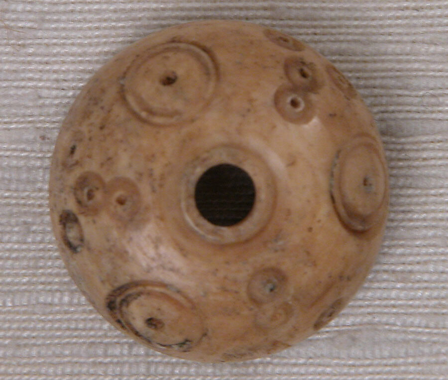Button or Bead or Spindle Whorl, Bone; incised and inlaid with paint