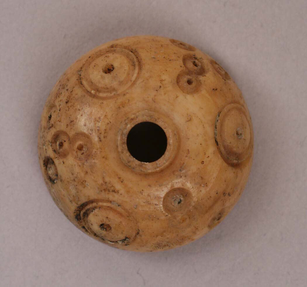 Button or Bead or Spindle Whorl, Bone; incised and inlaid with paint 