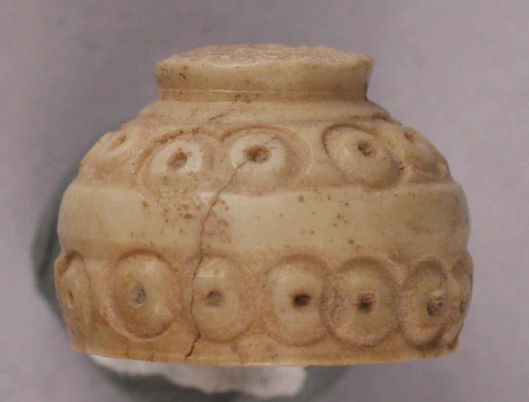Spindle Whorl, Bone; incised and inlaid with paint