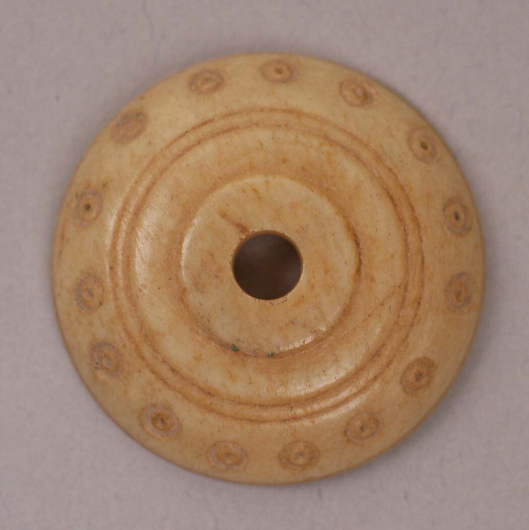 Button or Bead, Bone; incised and inlaid with paint 