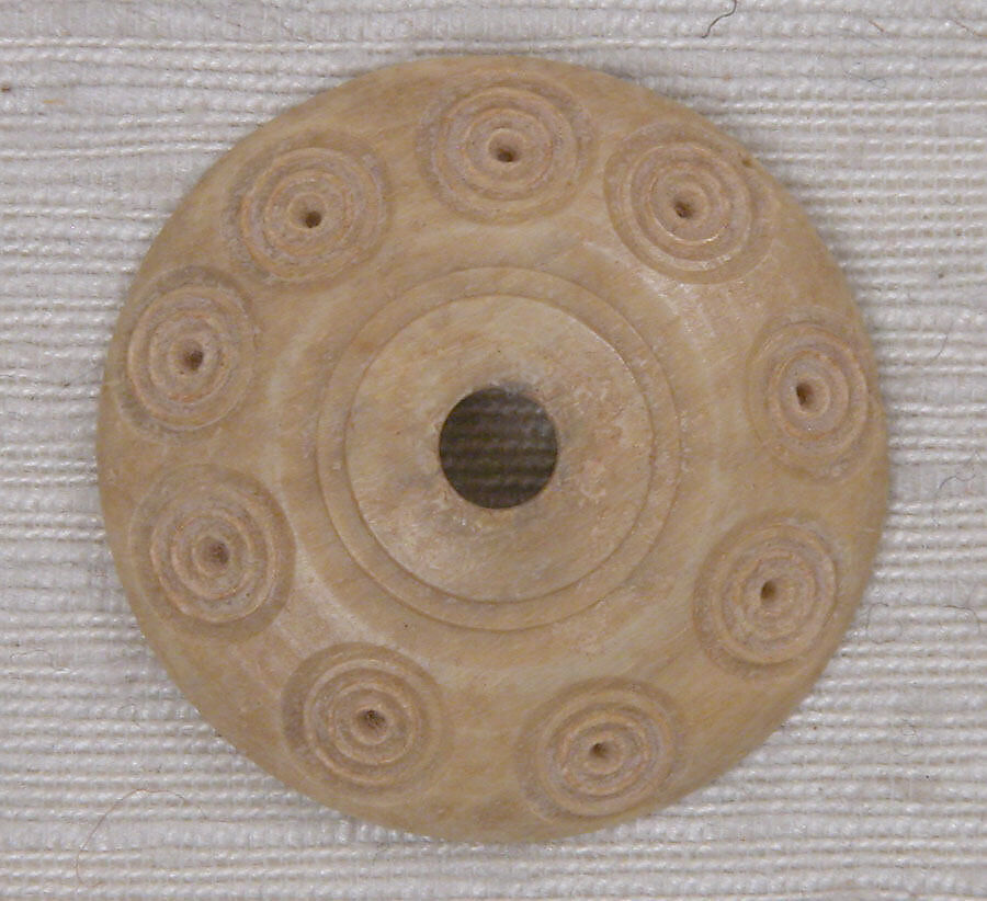 Button or Bead, Bone; incised and inlaid with paint