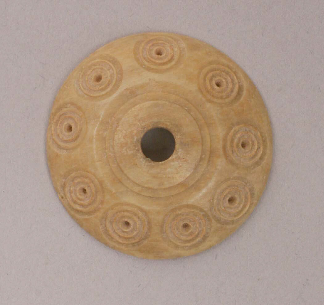 Button or Bead, Bone; incised and inlaid with paint 