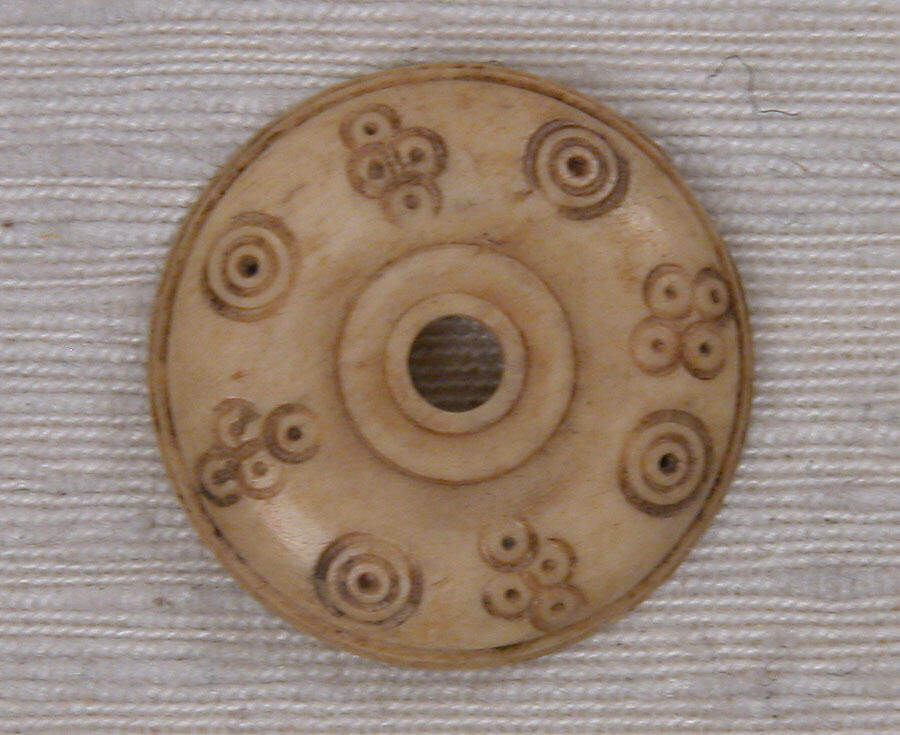 Button or Bead, Bone; incised and inlaid with paint