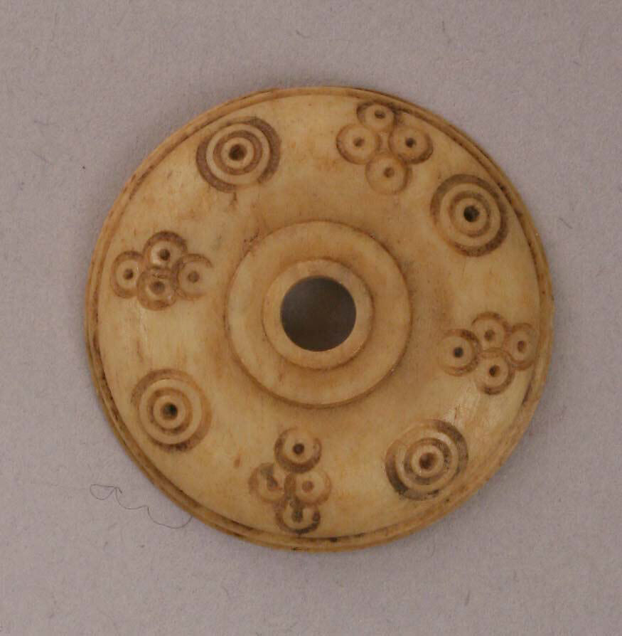 Button or Bead, Bone; incised and inlaid with paint 