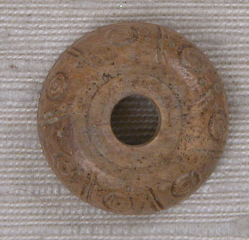 Button or Bead, Bone; incised and inlaid with paint
