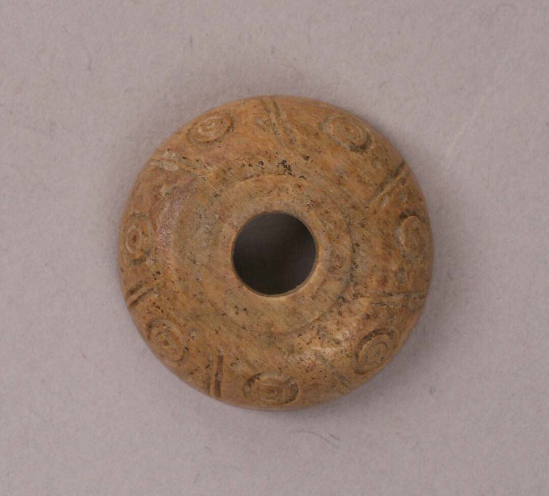 Button or Bead, Bone; incised and inlaid with paint 