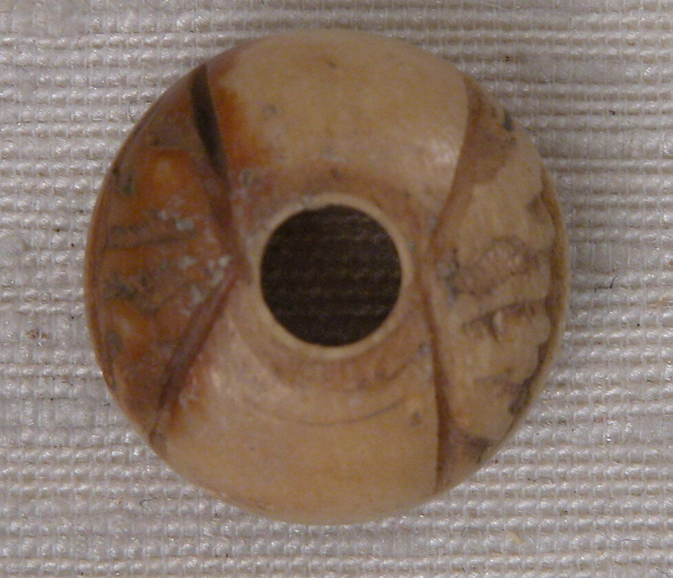 Button or Bead, Bone; tinted, incised, and inlaid with paint