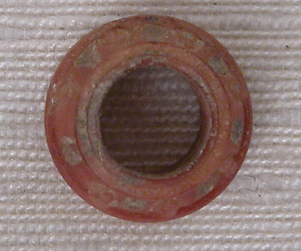 Button or Bead, Bone; tinted, incised, and inlaid with paint