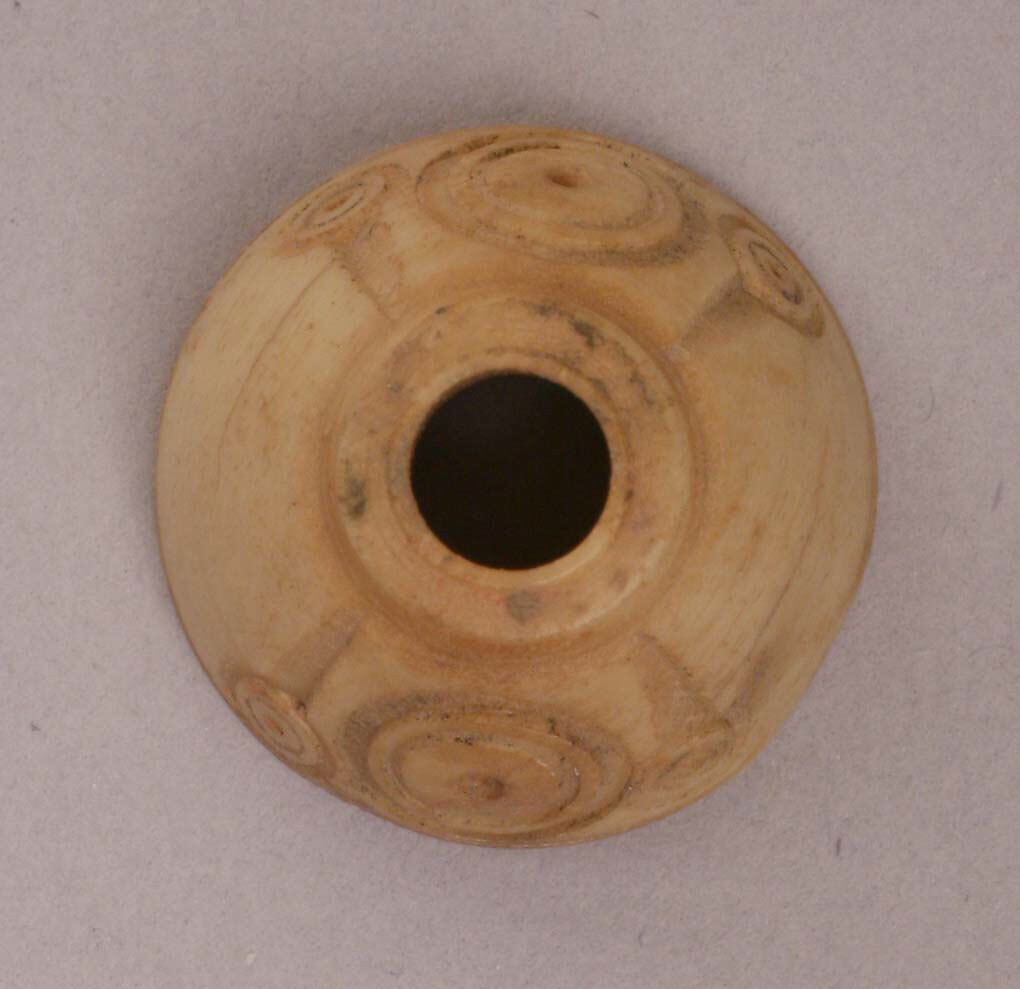 Button or Bead, Bone; incised and inlaid with paint