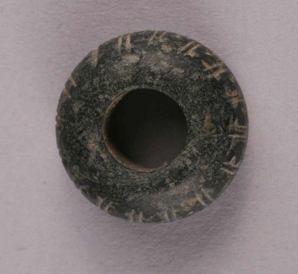 Button or Bead or Spindle Whorl, Stone; incised 