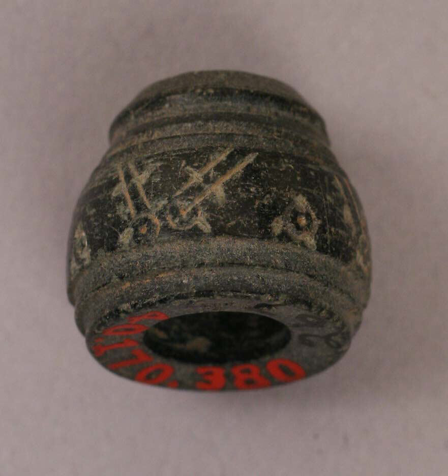Button or Bead or Spindle Whorl, Stone; incised 