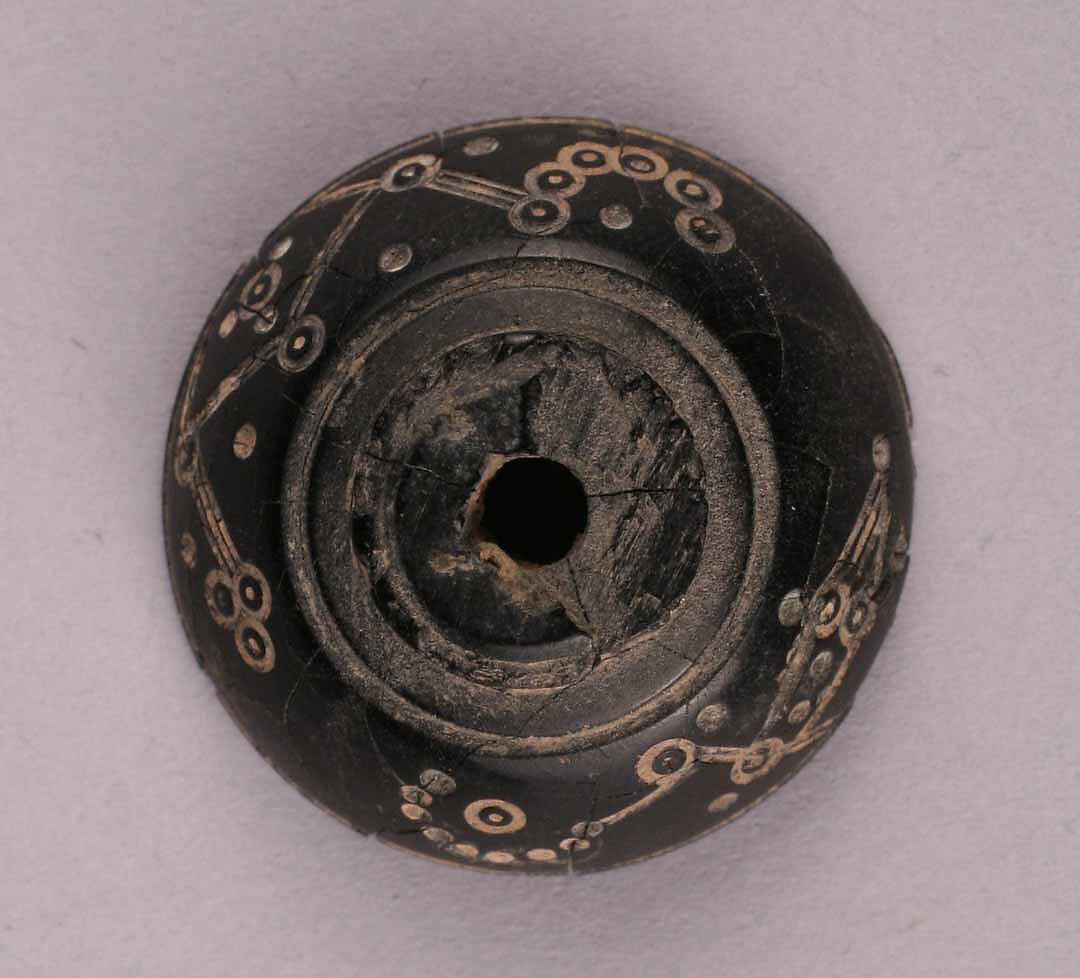 Button or Bead, Jet; carved, incised, and inlaid with paste 