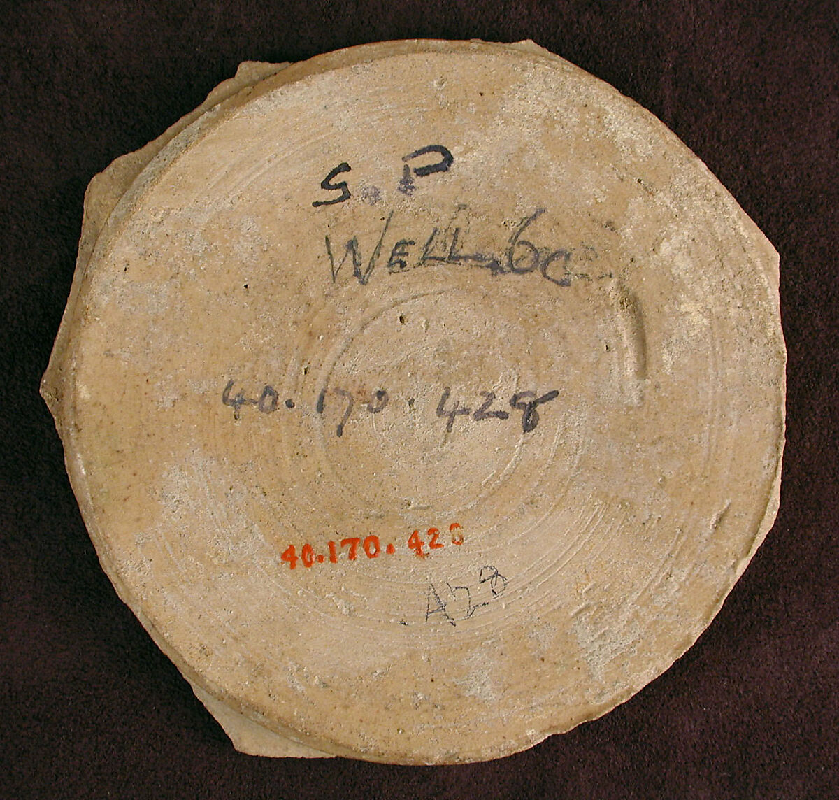 Base of a Buff Ware Vessel, Earthenware; polychrome decoration under transparent glaze (buff ware)