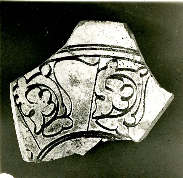 Ceramic Fragment, Earthenware; white slip, incised decoration, glazed (sgraffito ware)
