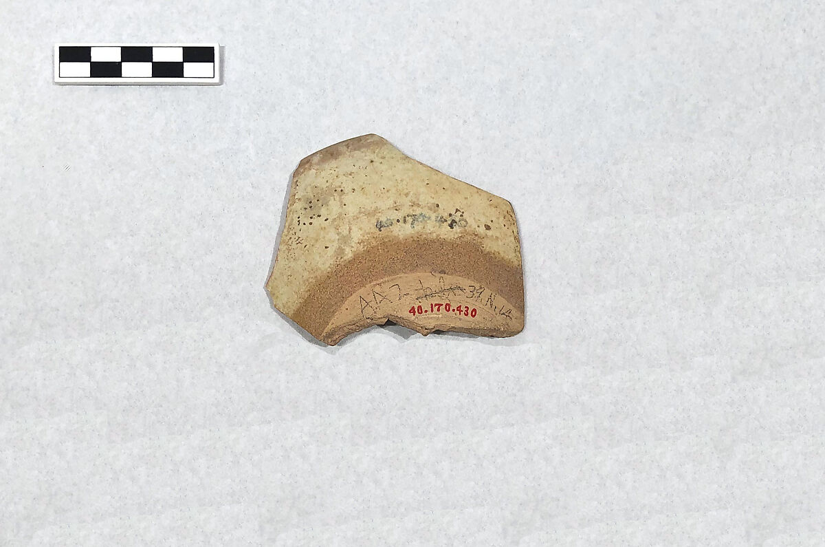 Ceramic Fragment, Earthenware; white slip, incised decoration, glazed (sgraffito ware)