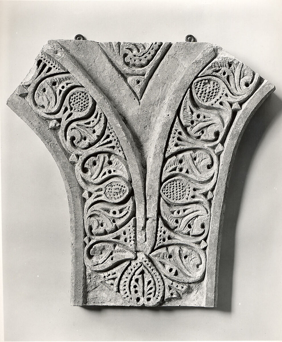 Carved Stucco Panel from Between Two Arches, Stucco; carved