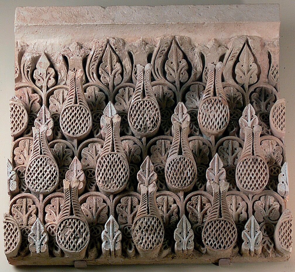 Fragment of a Cornice Panel, Stucco; applied, and carved