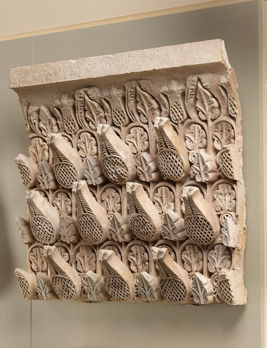 Fragment of a Cornice Panel, Stucco; applied, and carved