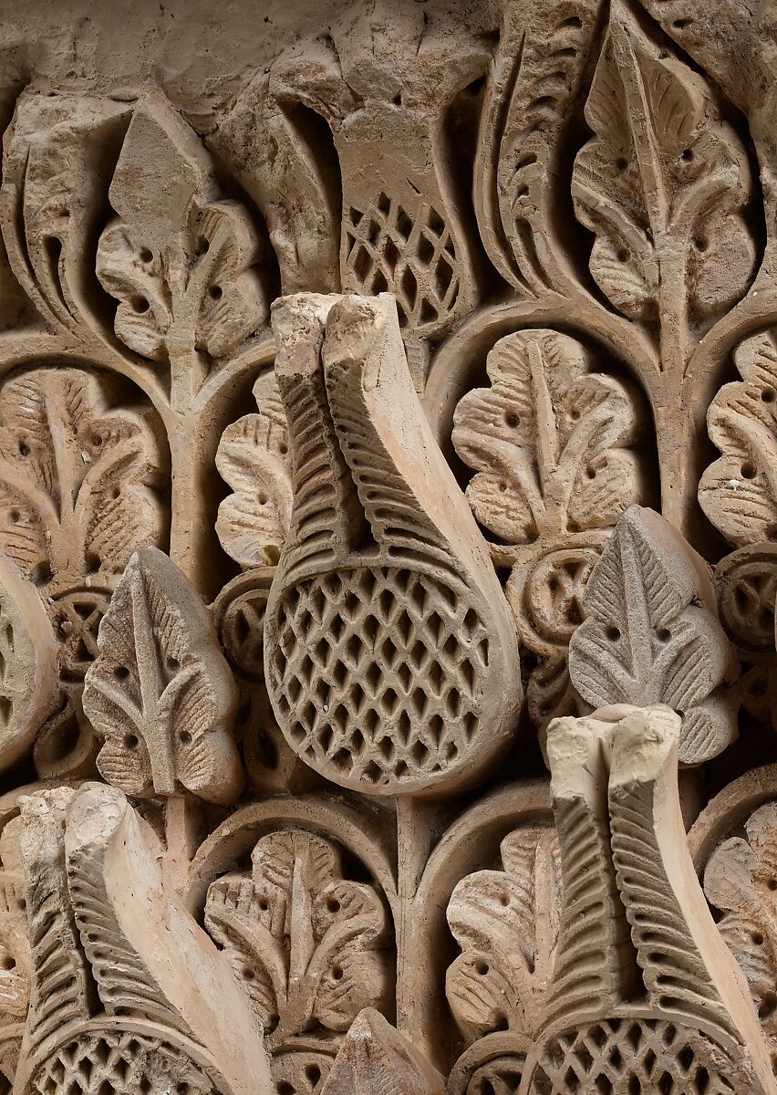 Fragment of a Cornice Panel, Stucco; applied, and carved