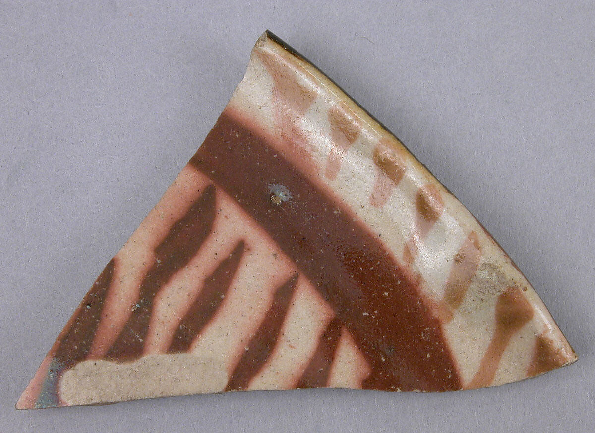Ceramic Fragment, Earthenware; luster-painted on opaque white glaze