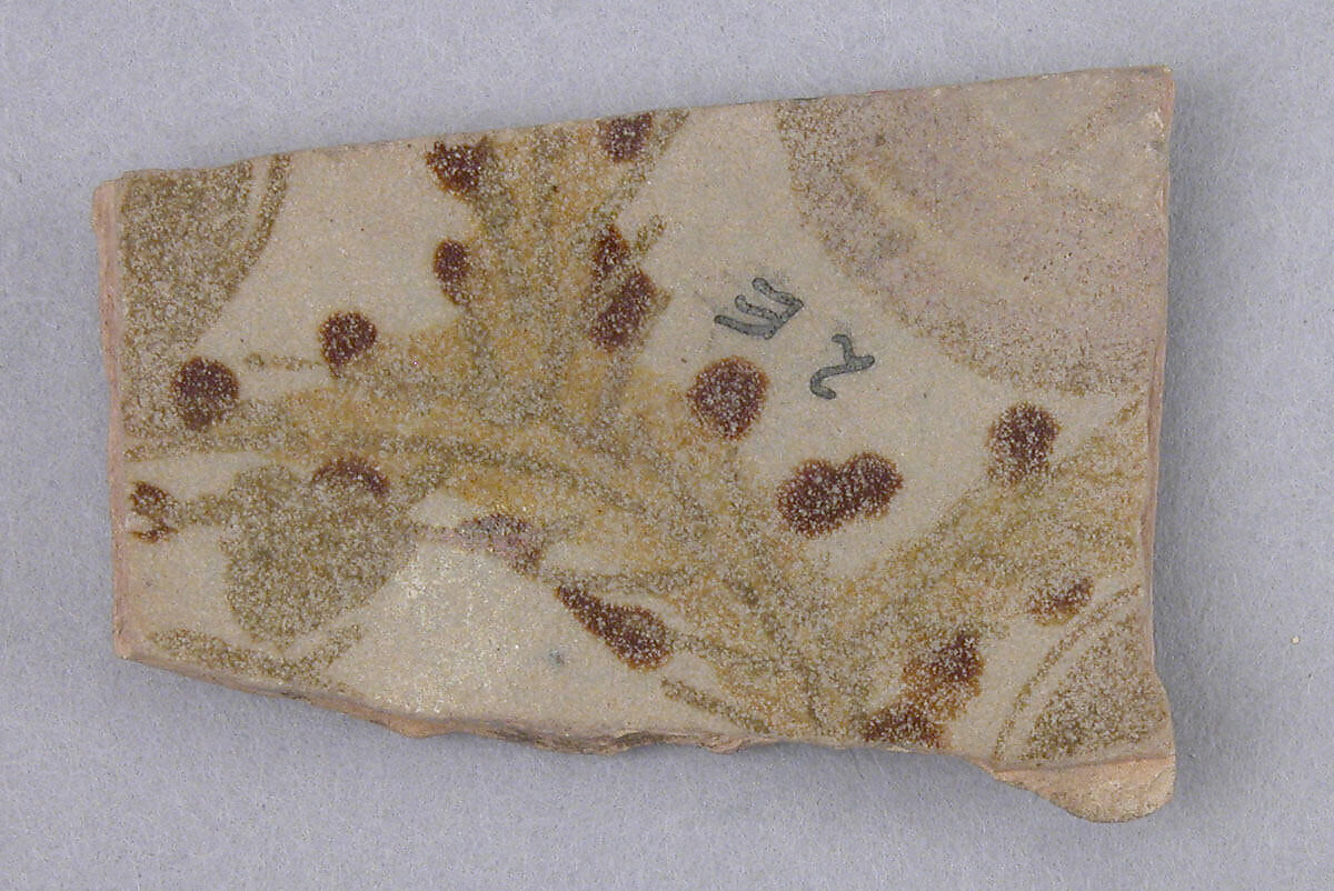 Ceramic Fragment, Earthenware; luster-painted on opaque white glaze